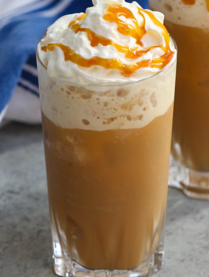 This homemade Caramel Frappe is the perfect iced treat to satisfy your cravings for a refreshing and sweet beverage with a caffeine kick. Your days of needing to run out to Starbucks for your Caramel Frappuccino fix will be over when you realize how easily you can make this copycat recipe at home. Top your coffee drink with whipped cream and drizzle with additional caramel sauce!