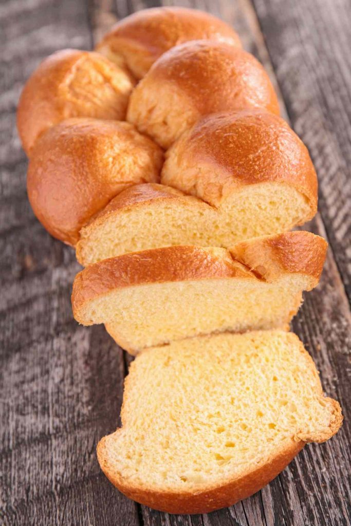 Closeup showing a loaf of brioche bread.
