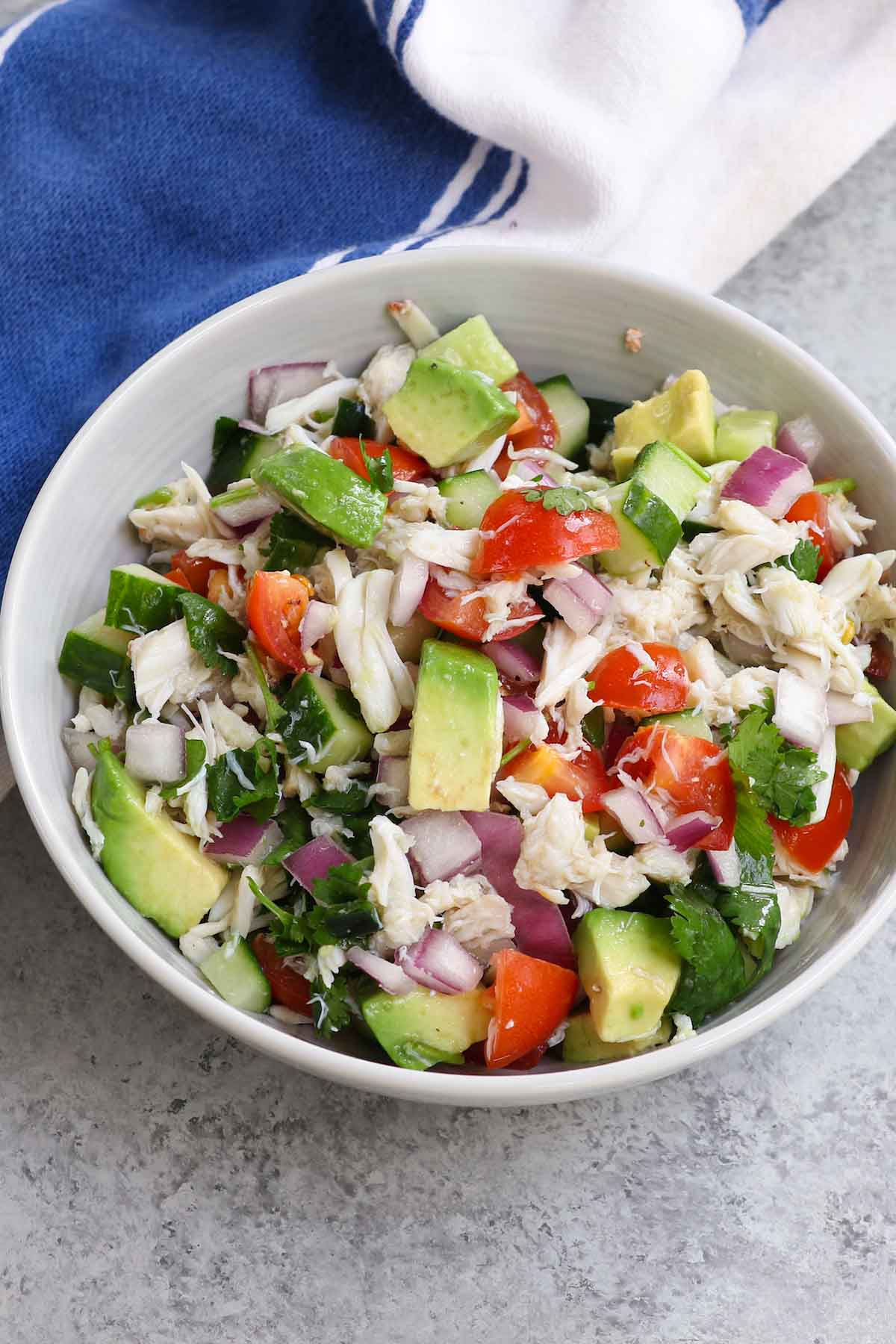 Freshly made Jaiba Ceviche served in a white bowl.