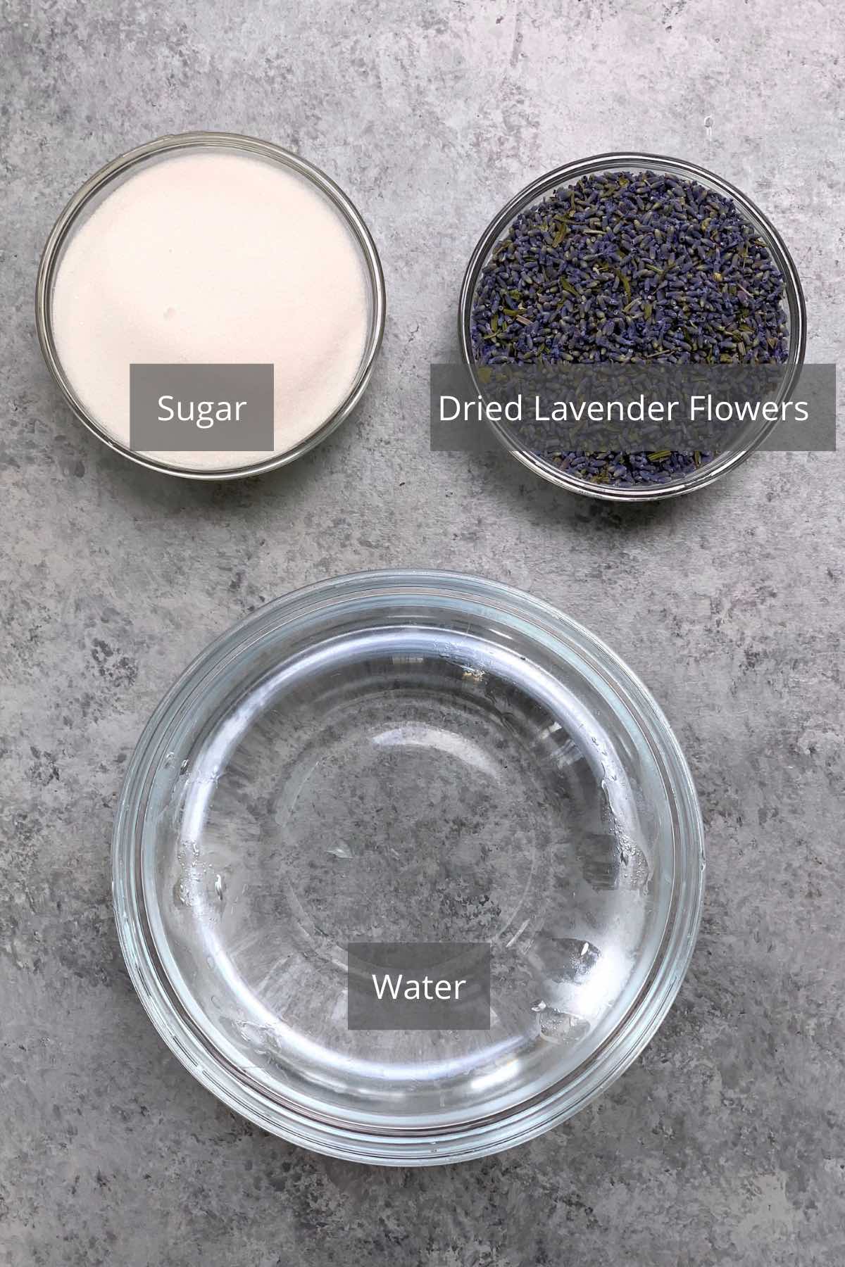 Lavender Syrup ingredients on the counter.