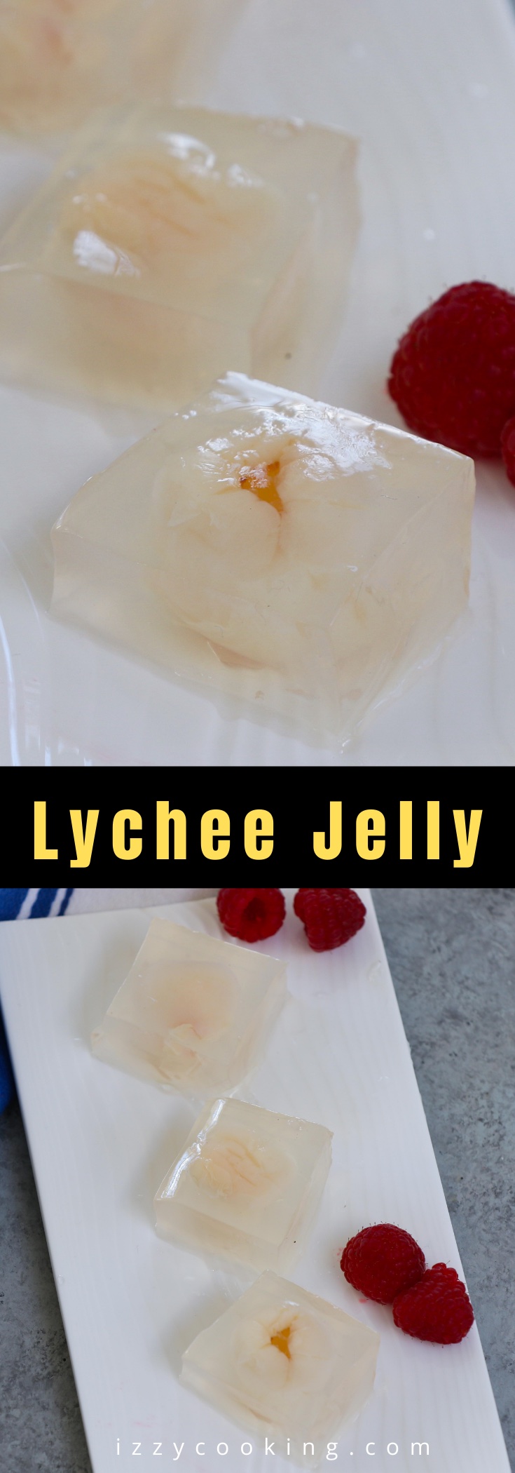 Lychee Jelly is a jiggly Chinese dessert that's made with coconut water, lychee fruits, and agar agar. These delightful vegan sweet cubes are a lovely treat on a hot summer day. You can use gelatin for a non-vegan option. Add it to your iced tea for a fruity alternative to boba bubble tea!