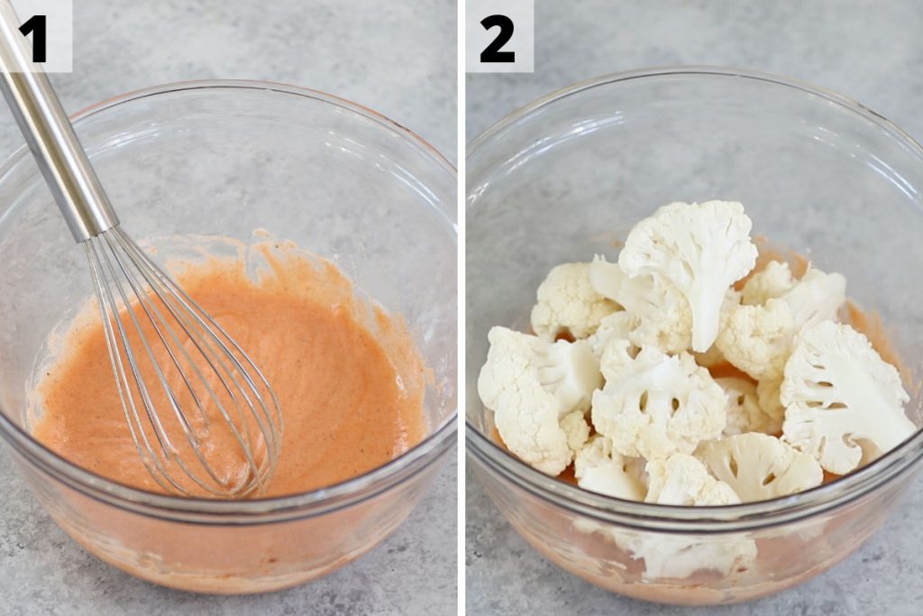 Air Fryer Buffalo Cauliflower recipe: step 1 and 2 photos.