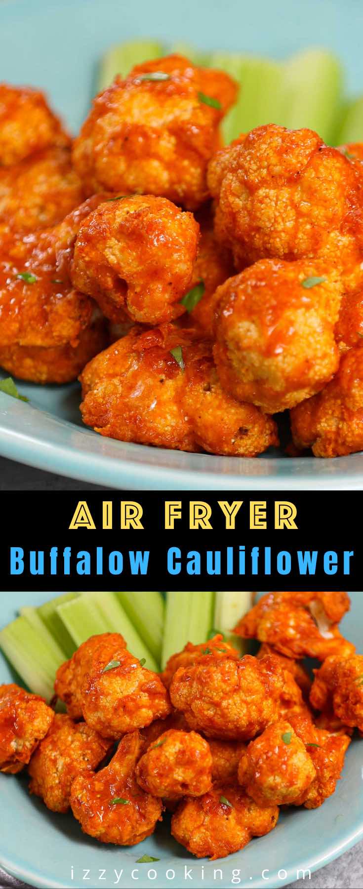 Air Fryer Buffalo Cauliflower is a healthy and low-carb appetizer, snack, or side dish made with NO OIL! These spicy vegan cauliflower bites don’t taste like Buffalo wings, but they’re definitely healthier with an even better flavor. This is a really easy recipe and takes less than 20 minutes in the air fryer. 