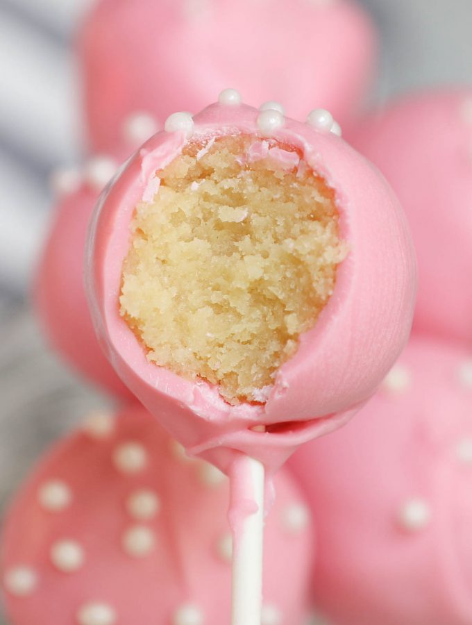 Cake pops are exactly what they sound like – a cross between a cake and a lollipop! These pink treats are perfect for birthday parties. Though made popular by the chain of coffee shops, these Starbucks Cake Pops can easily be recreated at home.