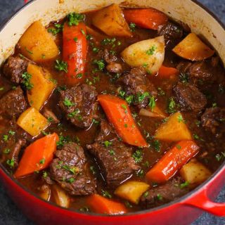 Hearty and satisfying, this Dutch oven beef stew is one of our favorite Dutch oven recipes. It’s loaded with tender beef bites and flavorful vegetables.
