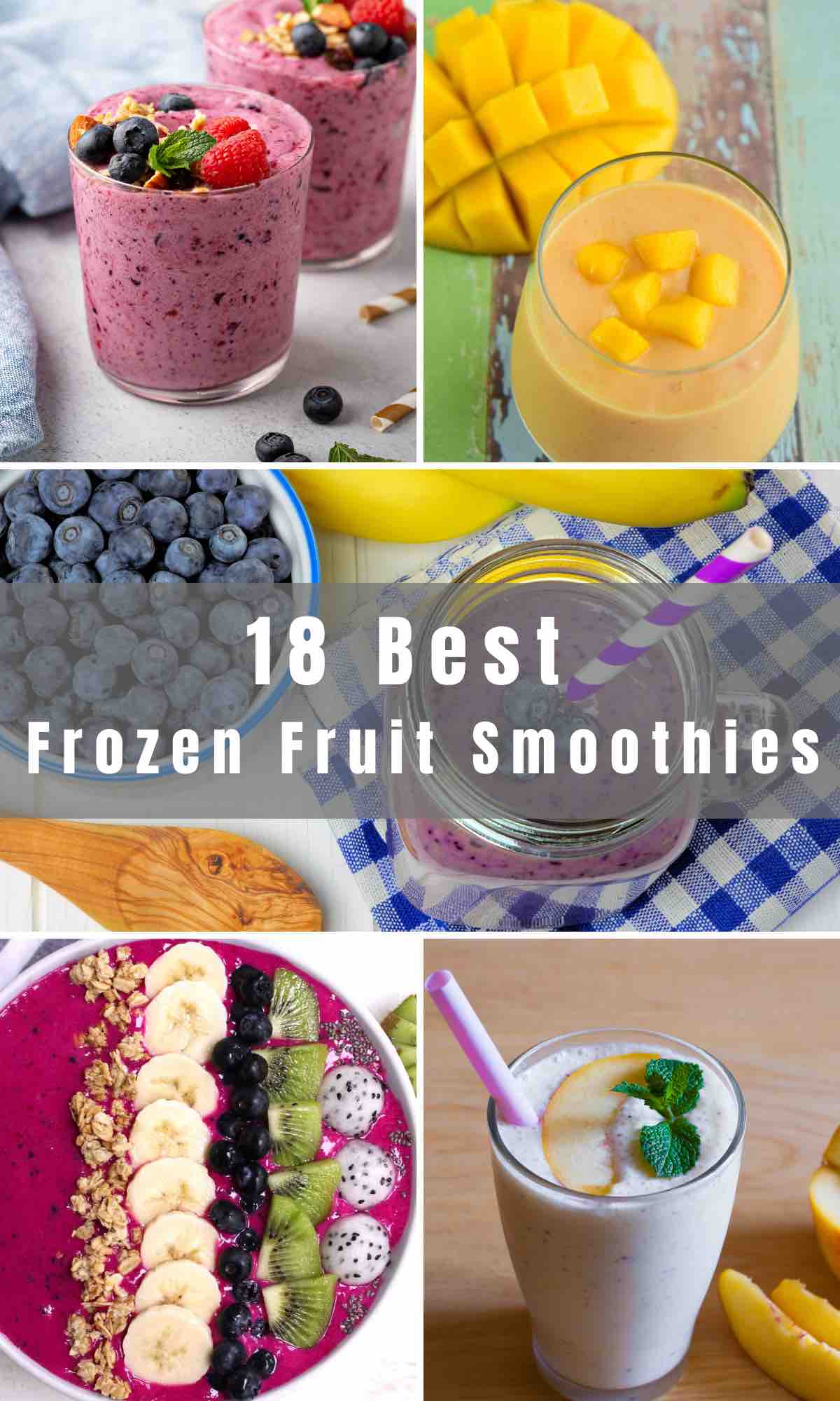 Is there anything more refreshing than delicious frozen fruit smoothies on a hot summer’s day? We’ve collected 18 Easy Frozen Fruit Smoothie Recipes using different types of frozen fruits from strawberries to mixed berries, banana, mango, and so much more.