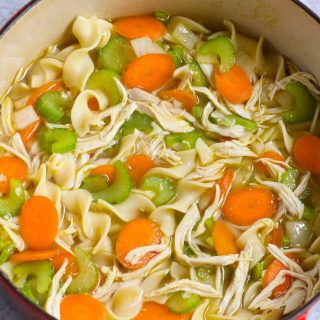 Chicken Noodle Soup is one of the best ways to use up leftover shredded chicken. It’s hearty, comforting, and loaded with tender chicken, soft noodles and vegetables.
