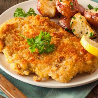 Schnitzel is one of Germany’s most famous dishes. Thin cuts of meat are seasoned, breaded and, fried until golden brown. So delicious!