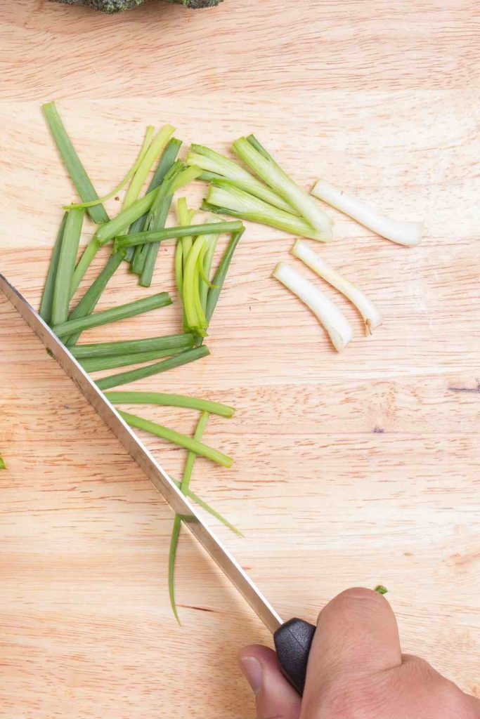 Cutting Green onions to thin strips