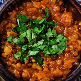 This vegan lentil stew is loaded with lentils, potatoes, carrots, salad and lots of seasoning. It’s one of my favorite lentil recipes and so comforting!
