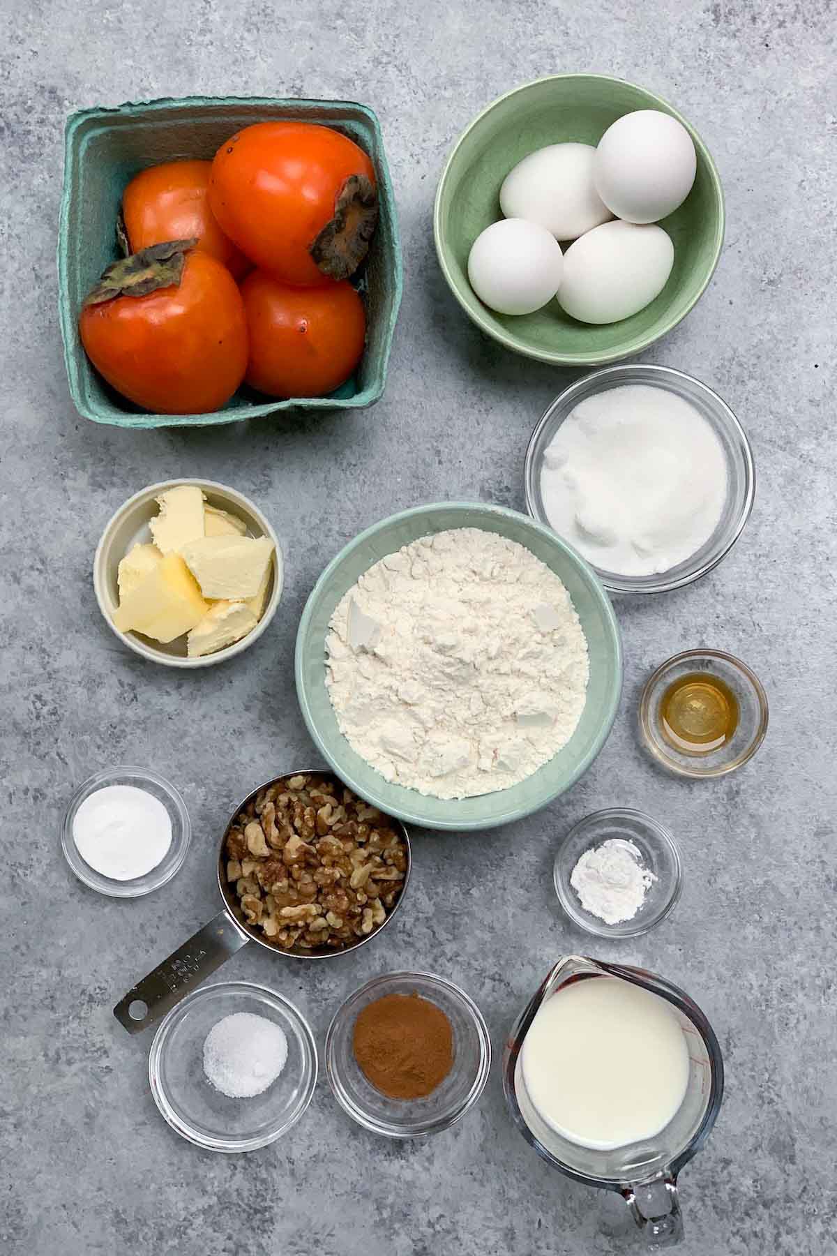 Persimmon Pudding ingredients on the counter