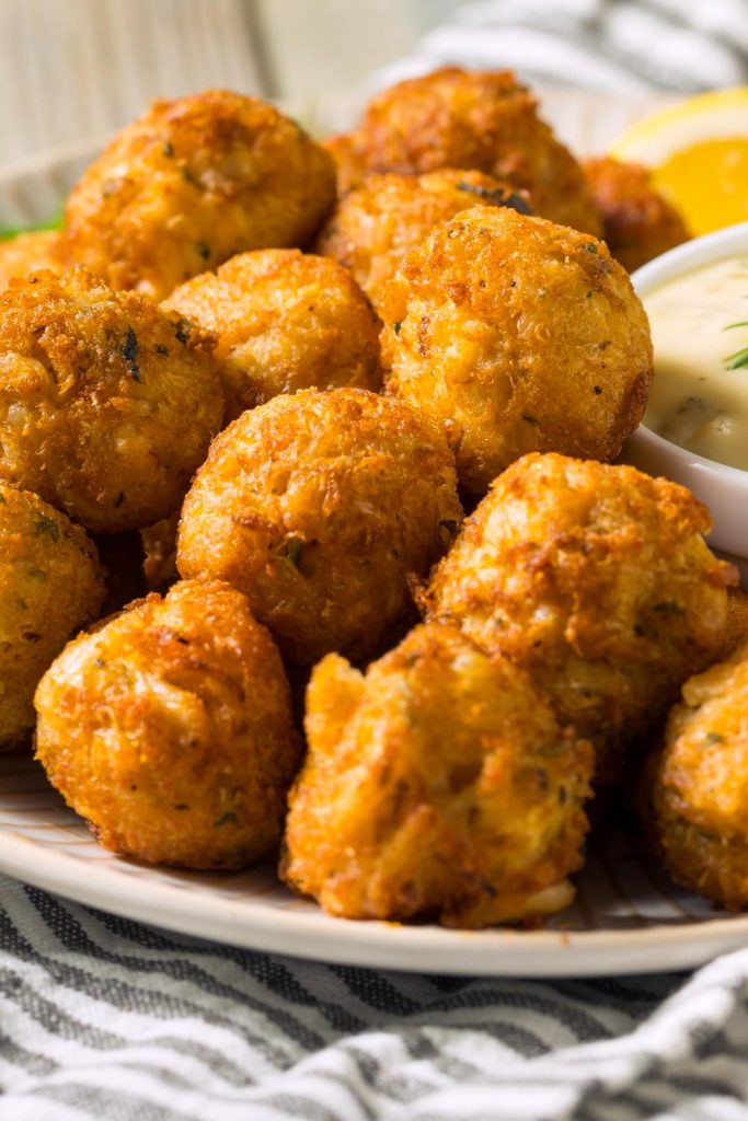 Easy Crab Balls with Tartar Sauce (Baked Crab Cake Bites) - IzzyCooking
