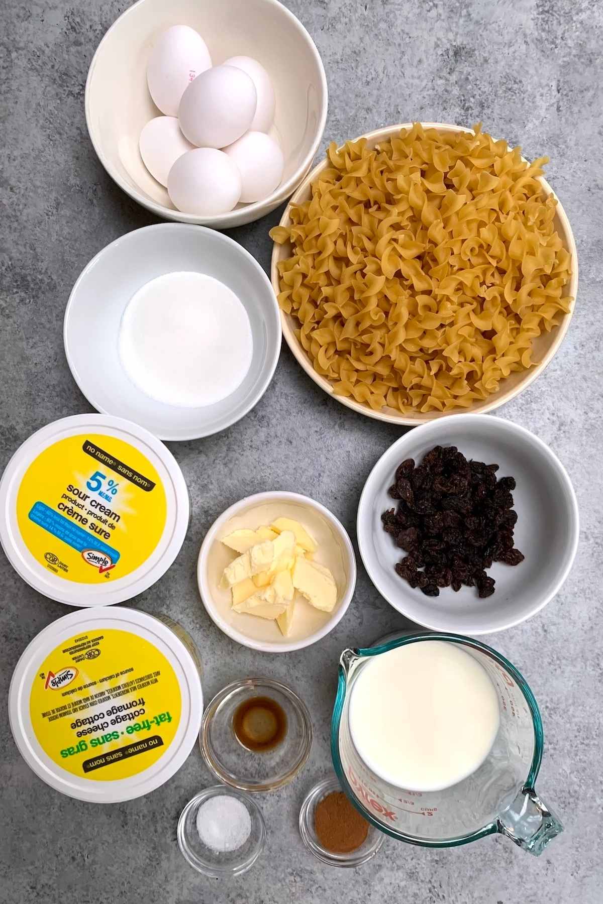 Kugel ingredients on the counter