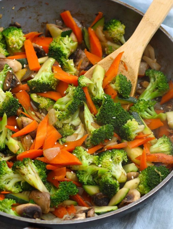 Hibachi Vegetables are loaded with delicious broccoli, carrots, zucchini, and mushrooms. This recipe takes less than 15 minutes to make and is unbelievably flavorful.
