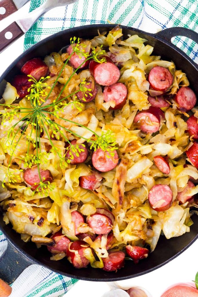 Sausage and Cabbage on White Rice