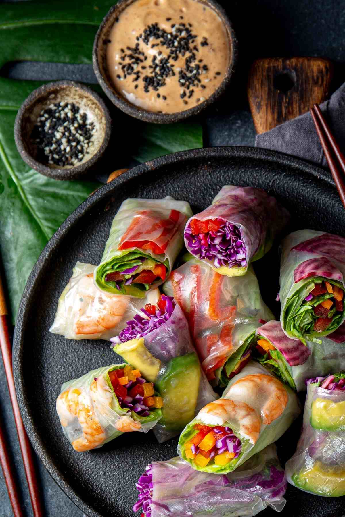 Fresh Vietnamese Spring Rolls with Peanut Butter Sauce