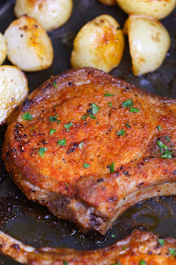 These melt-in-your-mouth Pork Ribeye Chops are the perfect weeknight dinner idea. This recipe uses pantry ingredients featuring a delicious sweet and savory sauce to enhance the flavors while keeping the meat juicy!