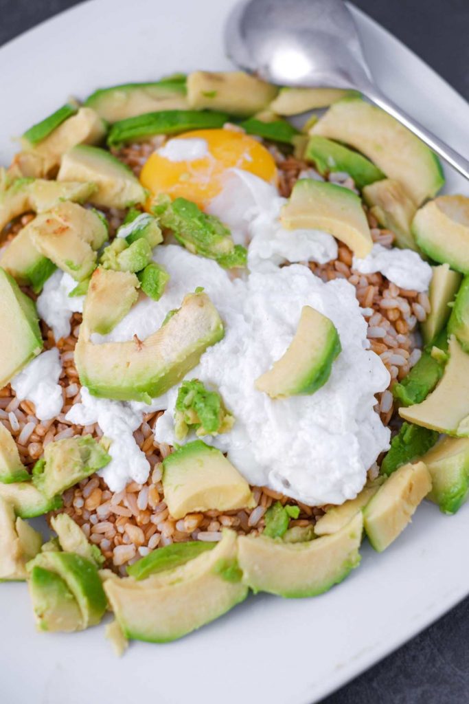 Easy Fried Egg, Rice, Avocado Bowl