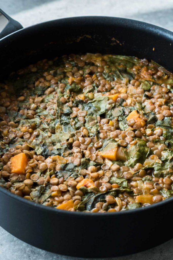 Green Lentils with Sweet Potato and Kale