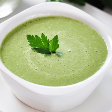 This velvety rich spinach soup is healthy, delicious, and doesn’t contain any cream! It gets its smooth texture from potatoes. If you can’t tolerate dairy or need a tasty vegan soup, give this recipe a try.