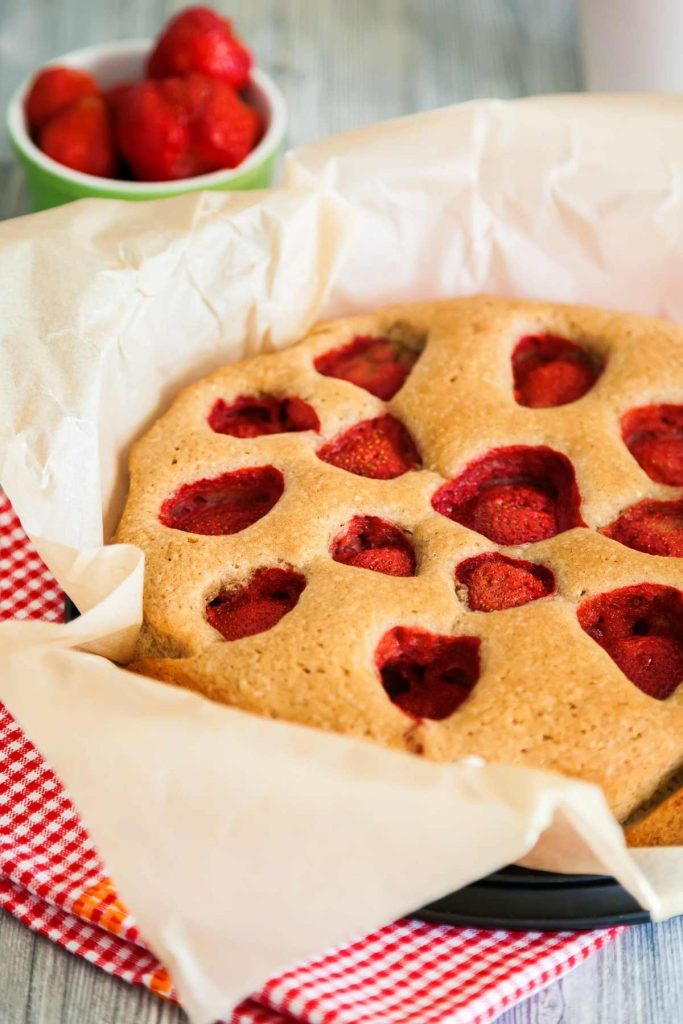 Strawberry Cornmeal Cake with Buttermilk Glaze