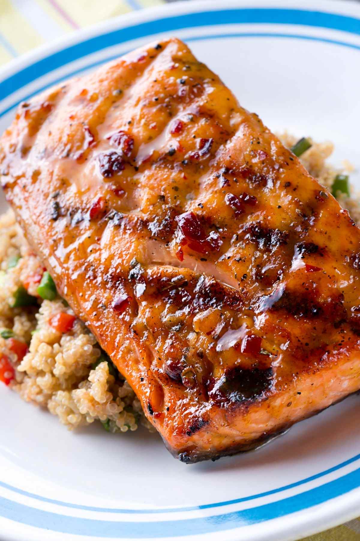 This marinade adds amazing flavor to grilled salmon. It’s a delicious combination of salty, tart, and savory flavors that pair exceptionally well with salmon.