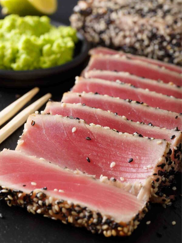 This seared ahi tuna features a delicious sesame seed crust that adds wonderful texture.