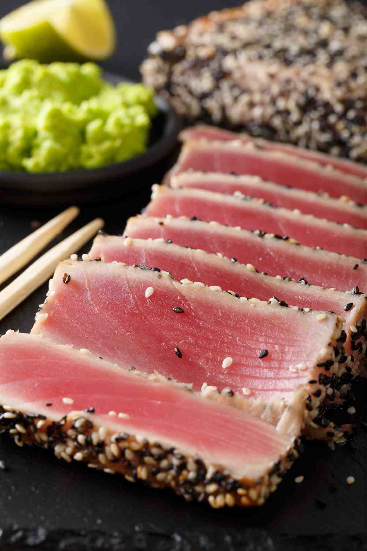 This seared ahi tuna features a delicious sesame seed crust that adds wonderful texture.