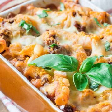 This Baked Ziti With Italian Sausage is hearty, comforting, and delicious. It’s a satisfying dish featuring savory Italian sausage, tender pasta, three kinds of cheese, and a rich tomato sauce.