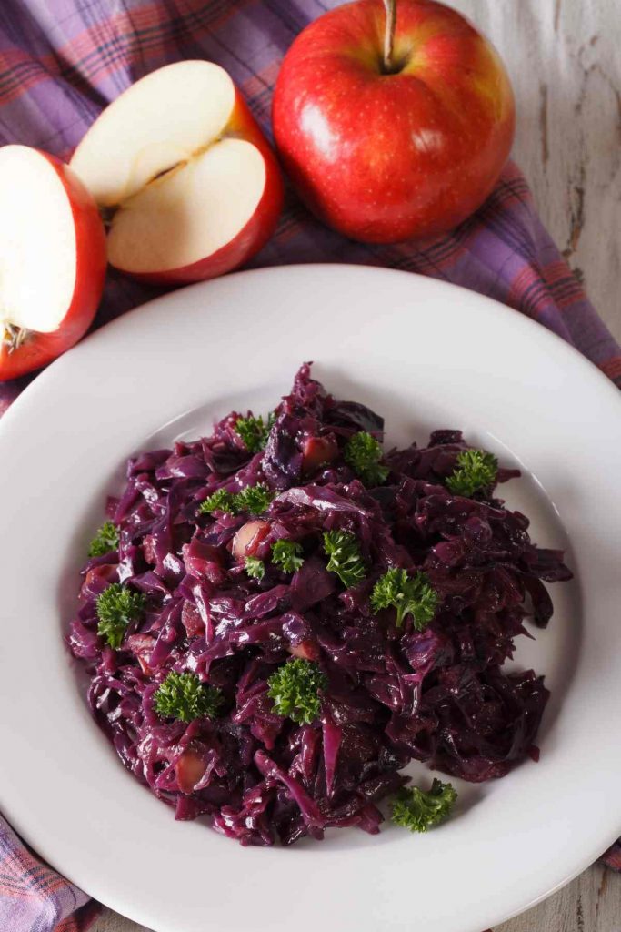 Braised Red Cabbage with Red Onion, Apples, and Balsamic