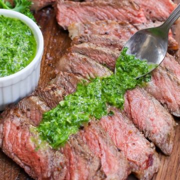 Enjoy this flavorful Cilantro Chimichurri on tacos, grilled meat, or seafood! It’s a savory blend of fresh cilantro, red onion, garlic, red wine vinegar, olive oil, and seasonings.