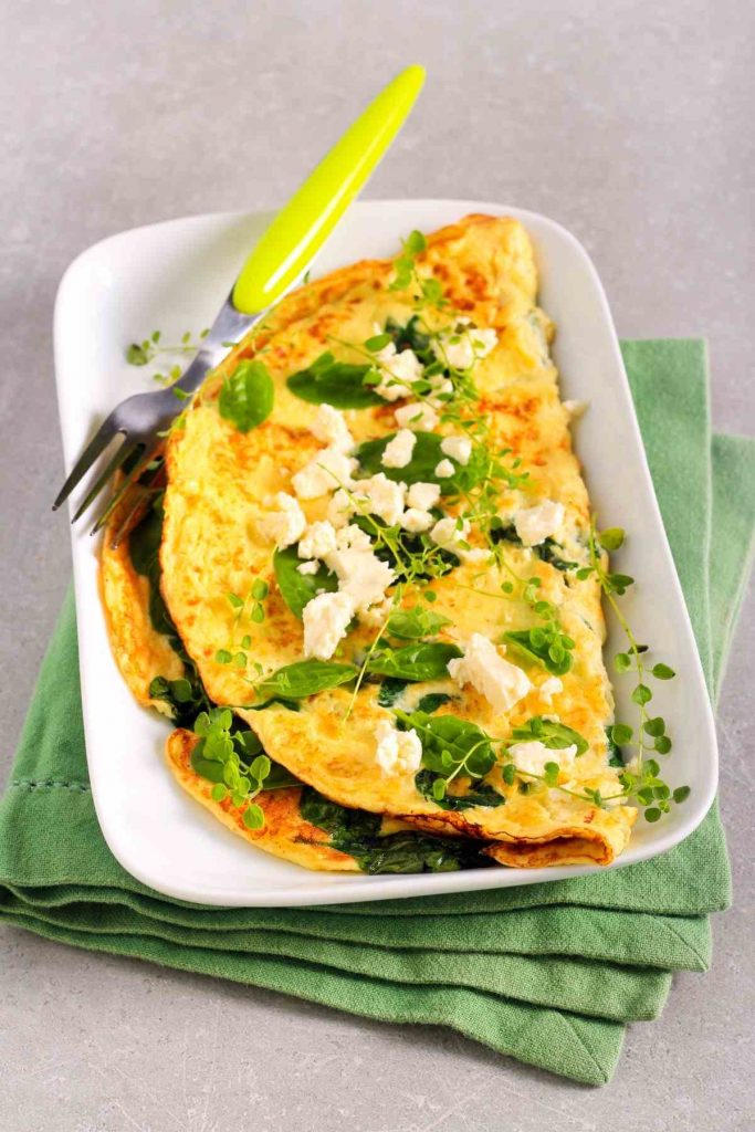 Crepes with Spinach, Caramelized Onion, and Feta