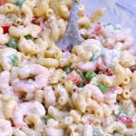 This delicious Shrimp Macaroni Salad is a summertime favorite! It’s creamy, tangy, and loaded with plump, bouncy shrimp.