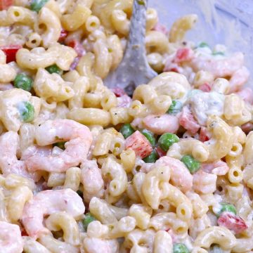 This delicious Shrimp Macaroni Salad is a summertime favorite! It’s creamy, tangy, and loaded with plump, bouncy shrimp.