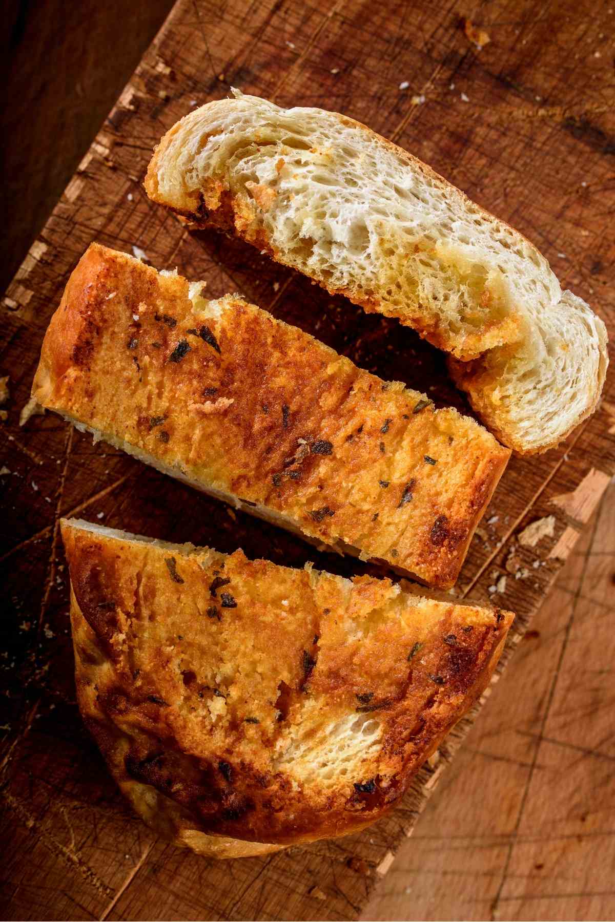 Crisp and buttery garlic bread is a side dish to enjoy with just about anything. Try something new by making garlic bread from a loaf of sourdough! It’s loaded with savory garlic flavor and has a wonderful crispy texture.