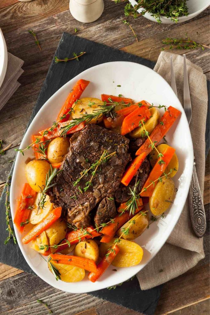 Crock pot roasted venison with potatoes and carrots