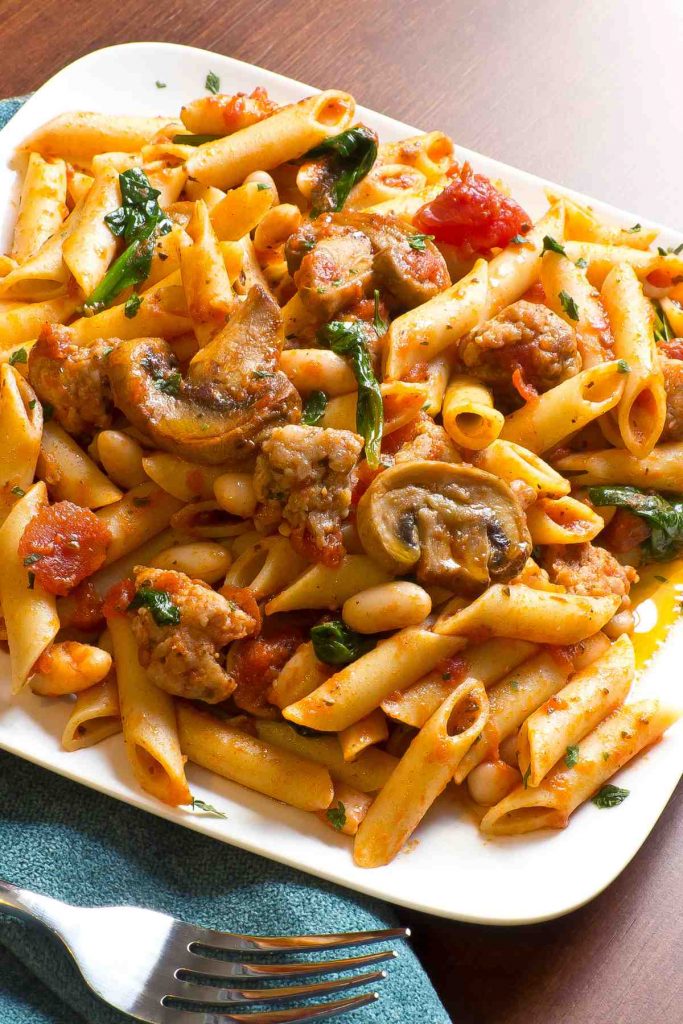 Ground Turkey Pasta with Spinach