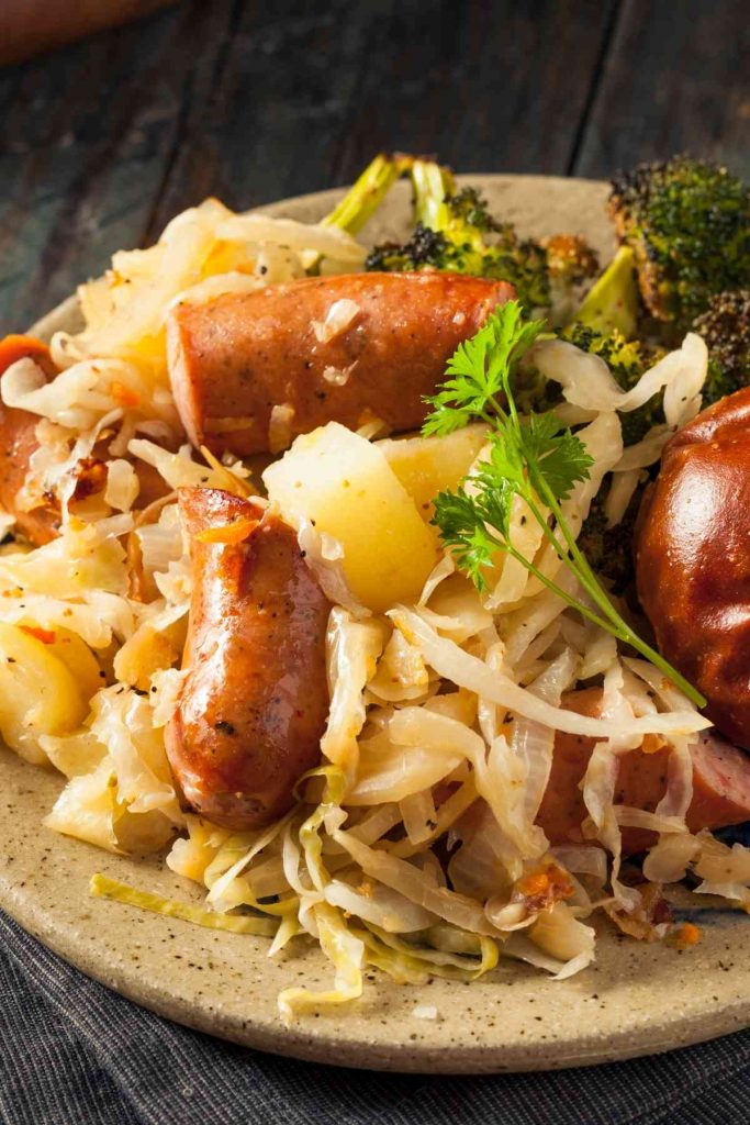 Polish Kielbasa Sausage and Sauerkraut Hash