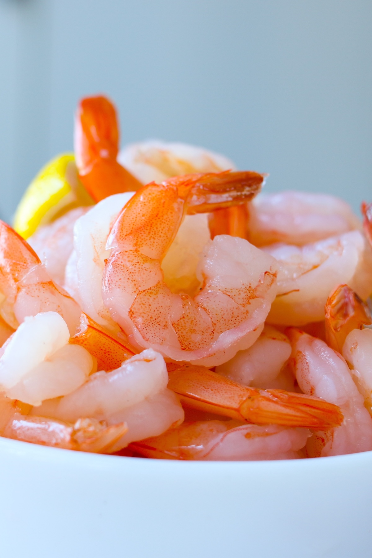 Cooked frozen shrimp served in a bowl