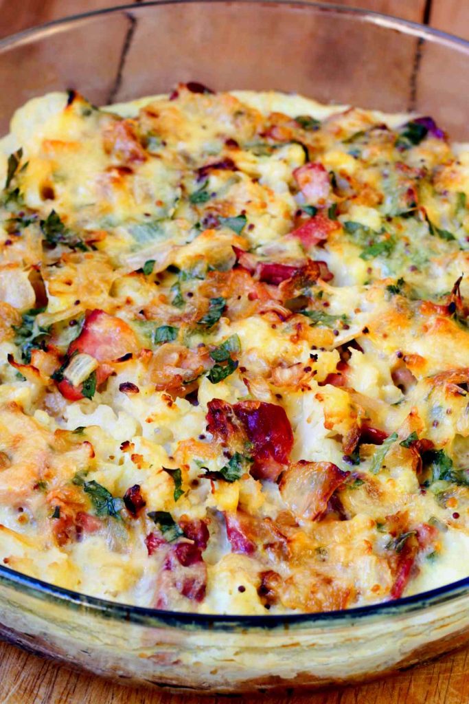 Keto Cauliflower Bake with Cheese and Bacon