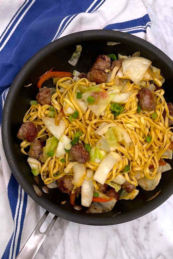 This quick and easy Cabbage and Noodles dish is loaded with flavorful noodles, crisp-tender cabbage, and comforting sausages. It’s a delicious combination of flavors and textures.