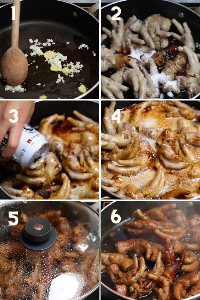 step by step photos showing how to braise chicken feet