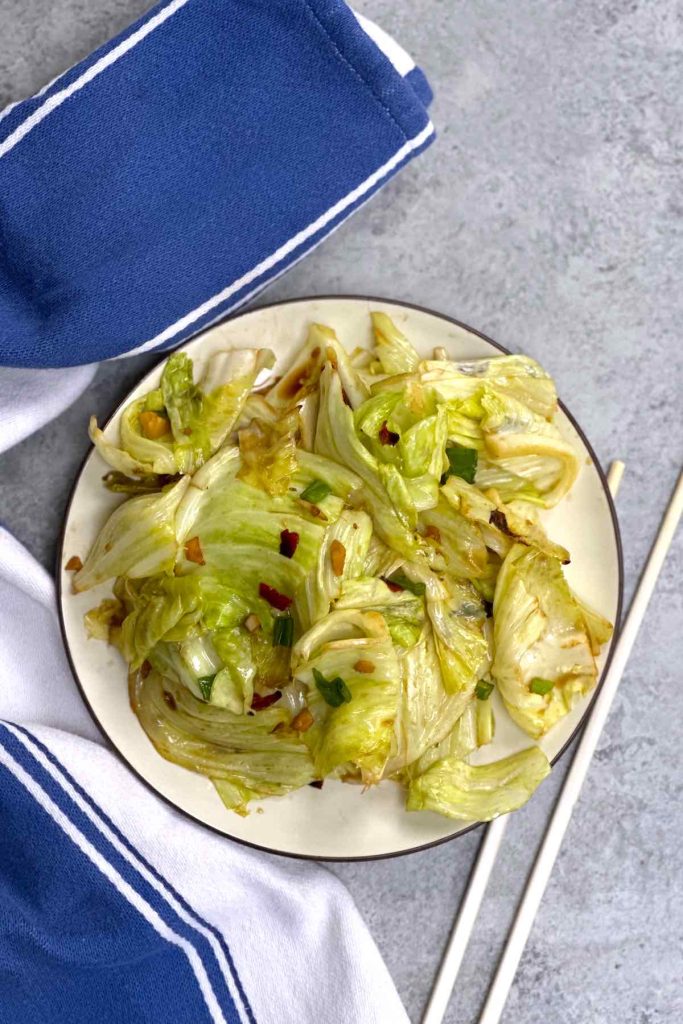 Freshly cooked chinese cabbage stir fry served on a plate