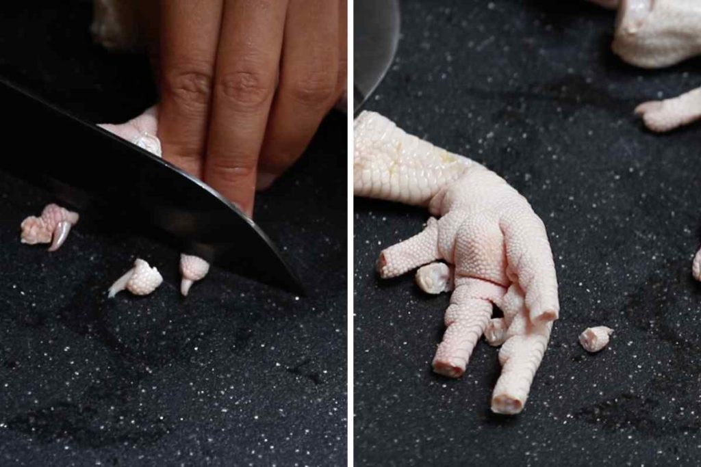 Photo showing chopping the nails off the claws