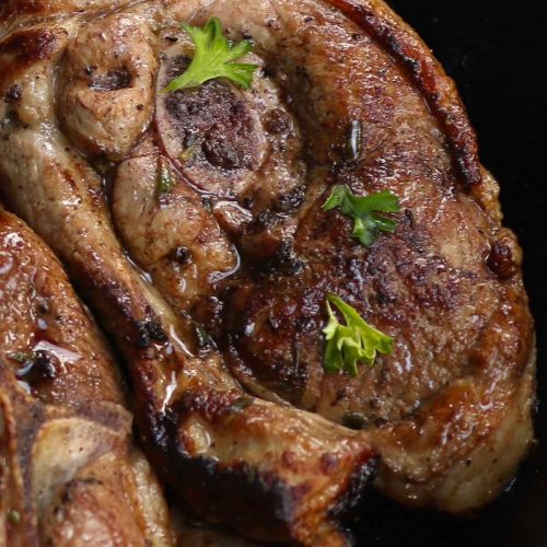 The secret to the most tender and moist lamb shoulder chops is two-stage cooking – searing them in the pan at high temperature and finishing in the oven. If you have time to marinate the lamb for even 30 minutes, you’ll transform this economical cut into a luxurious dish! Pop your lamb in the marinade tonight then cook them tomorrow!