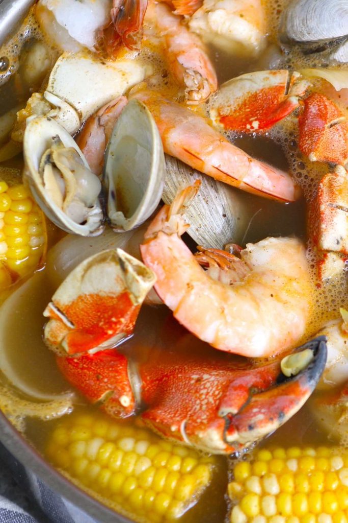 Seafood boil in a large pot