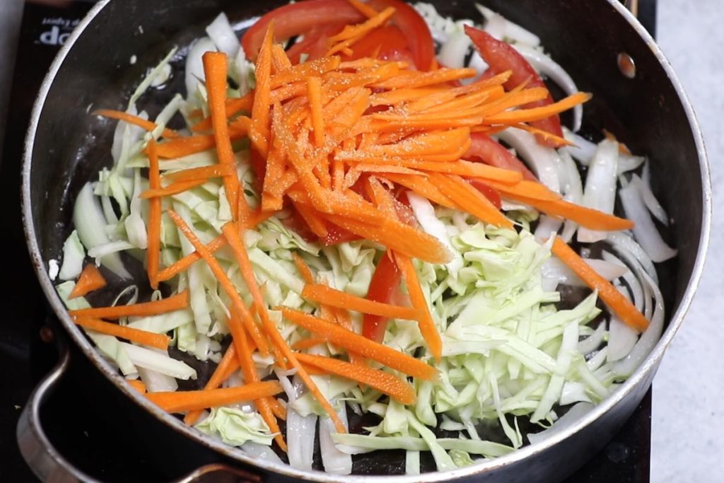 Stir fry vegetables in the skillet