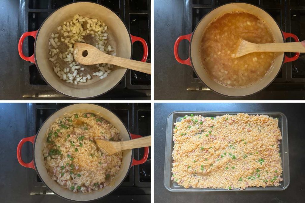 Photo collage showing how to make risotto