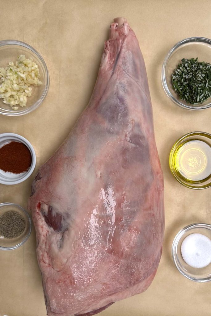 Leg of Lamb Ingredients on the counter