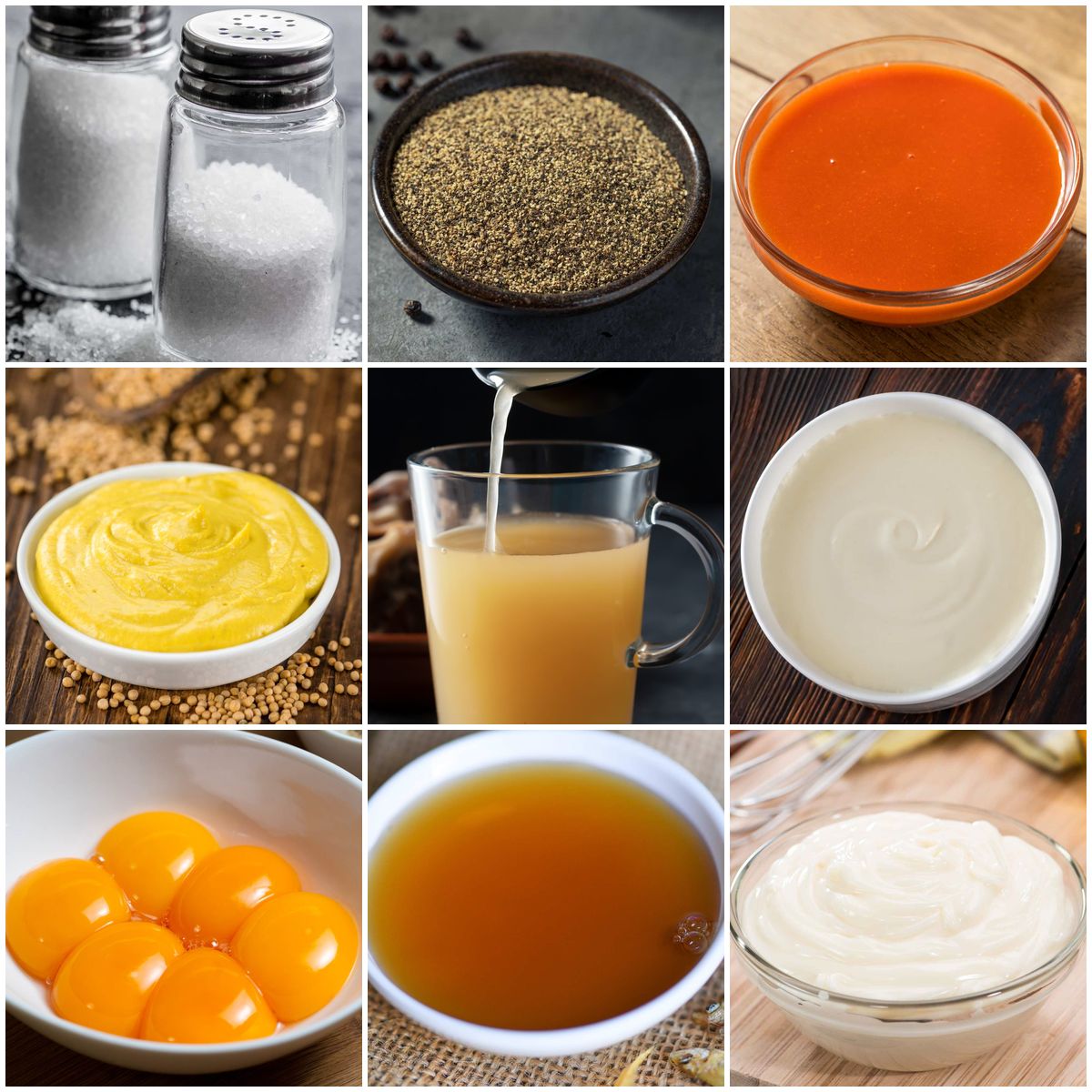 Collage of carnivore diet-friendly condiments and sauces including butter, tallow, bone broth, and salt